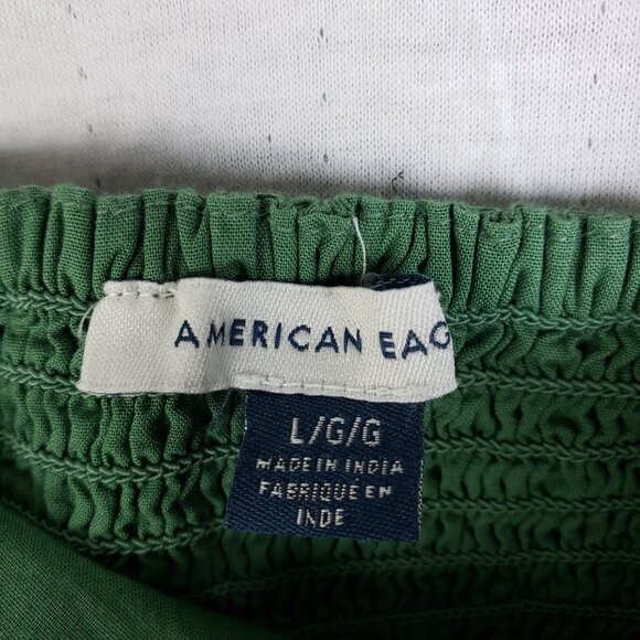 NWOT American Eagle AE Cropped Corset Balloon Sleeve Top Smocked Back Green sz L - Picture 8 of 15
